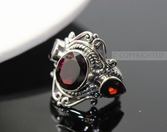 Garnet Ring, 925 Sterling Silver Ring, Gemstone Rings, Crystal Rings, Healing Rings