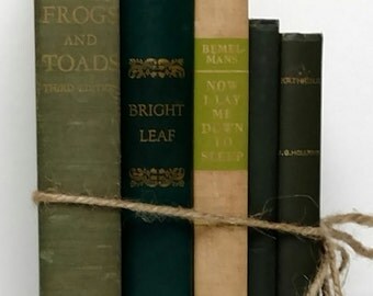 Green Books, Decorative Books, Antique Book Decor, Wedding Decor, Book Set, Instant Library, Old Book Collection, Forest Hunter Fern Kelly