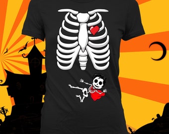 Pregnant Skeleton Shirt (Superman) - Pregnant Halloween Costume, Skeleton Shirt,Halloween Pregnancy Announcement,not a maternity tee-CCB-251