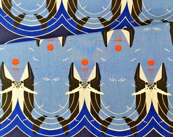 Whale Fabric | Charley Harper Fabric | Birch Organic Fabrics | Ocean Fabric | Humpback Whale Print | Whales Breaching | Beach Decor | Sea