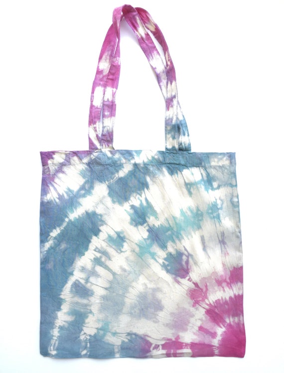 Pink and Blue Striped Tie Dye Bag by FoxTailMischief on Etsy