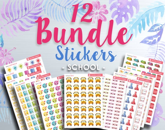 12 School Bundle Printable Sticker: STUDY STICKERS