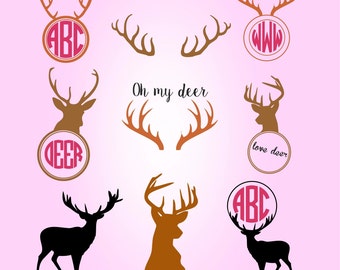 Monogram Deer Antler SVG Files - Svg Monogram - SVG Cut Files - Vinyl Cut File - Svg Deer Frames - Silhouette SVG Files - Cricut Svg Files