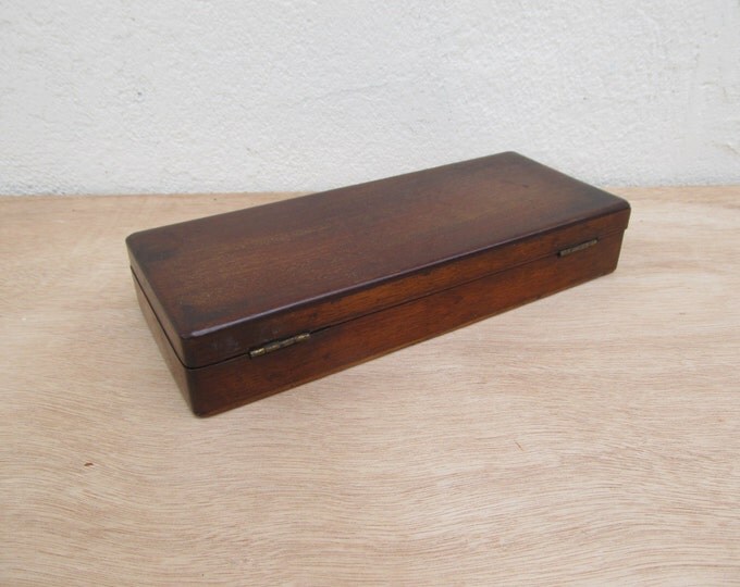 Antique wooden box, 19th century desk tidy, pen box, office storage box. Gift idea for professor, teacher, student