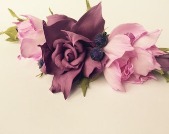 Wedding flower Hair Clip Purple Flower barrette Wedding Hair Clip Large barrette Purple Flower hair clip Bridal Headpiece Bridal hair flower