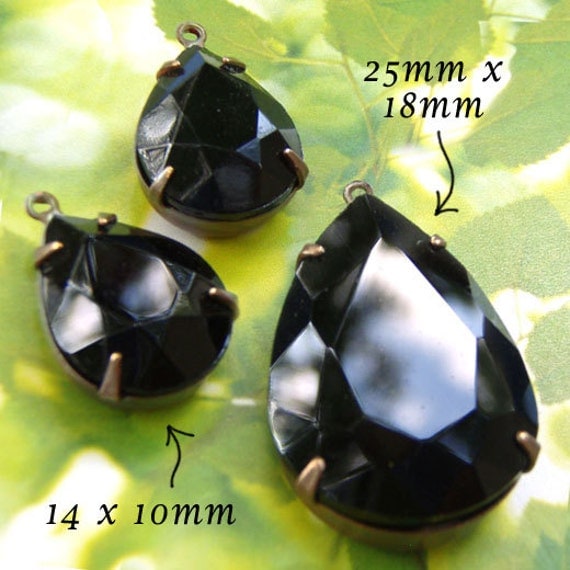 black glass pendant and vintage glass earring jewels