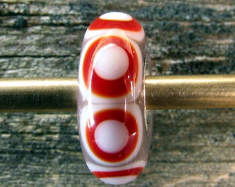 Ohio State Colors - Grey, Scarlet, and White Big Hole Glass Bead, Fits Most European Charm Bracelets, Handmade Lampwork Glass Bead