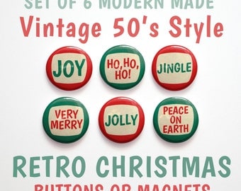 Christmas Sayings- Stocking Stuffer- Christmas Buttons 1 inch or Christmas Magnets- Christmas Decor- Set of 6- 1" Christmas Pins