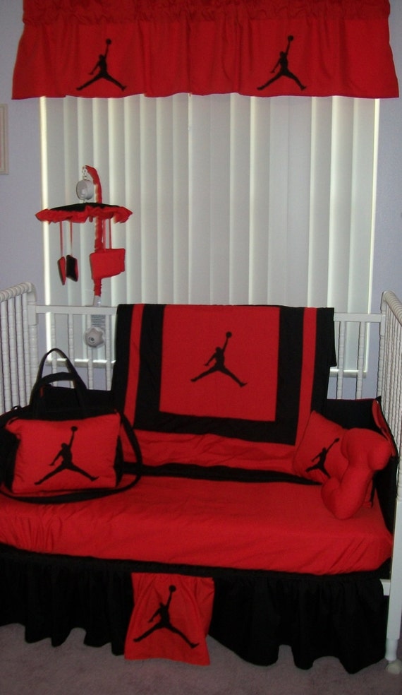 NEW 7 piece baby crib bedding set in red/black Michael Jordan