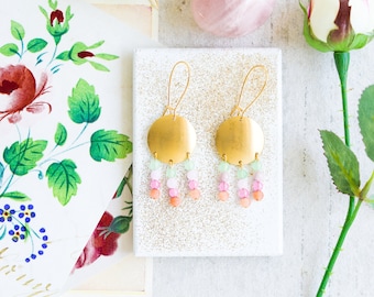 Beaded Gemstone Chandelier Earrings, Statement Chandelier Earrings, Gemstone Chandeliers, Long Chandelier Earrings