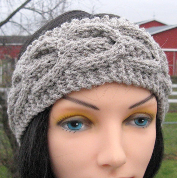 Gray Knit Headband Alpaca Wool Ear Warmer Warm by NorthStarAlpacas