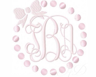 Pearl and Bow Embroidery Design Monogram Lace Circle Frame BX Instant download PES 4x4 5x7 6x10