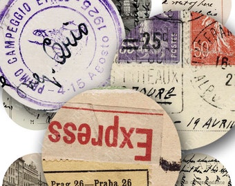 1 Inch Circles for Bottlecaps from French, German and Italian Vintage Postcards -- piddix digital collage sheet no. 100
