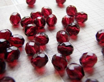 Fuchsia Beads 8 mm Faceted Fire Polished Czech Glass 20 Beads