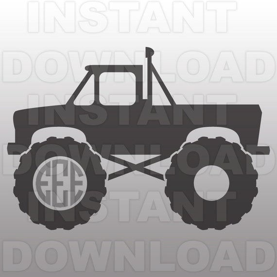 Monster Truck Monogram SVG File Cutting Template-Vector Clip