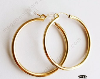 35mm (1.5 inch) 2.3mm Thick 14K Gold Filled Hoop Earrings Earwires F187GF