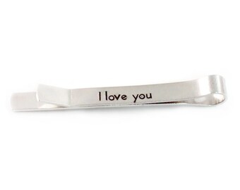 Hidden Message Tie Bar, Personalized Tie Bar, Tie Tack, Handstamped Monogram Gift for Him, Aluminum Tie Clip