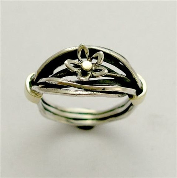 Gold Flower Ring Sterling Silver Ring Wrap Silver Band