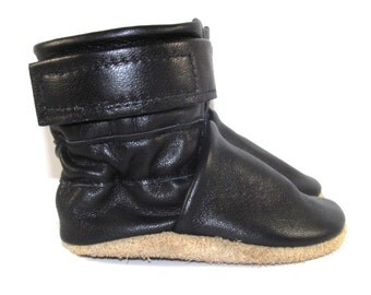 Soft Sole Black Leather Baby Boots Shoes 0 to 6 Month