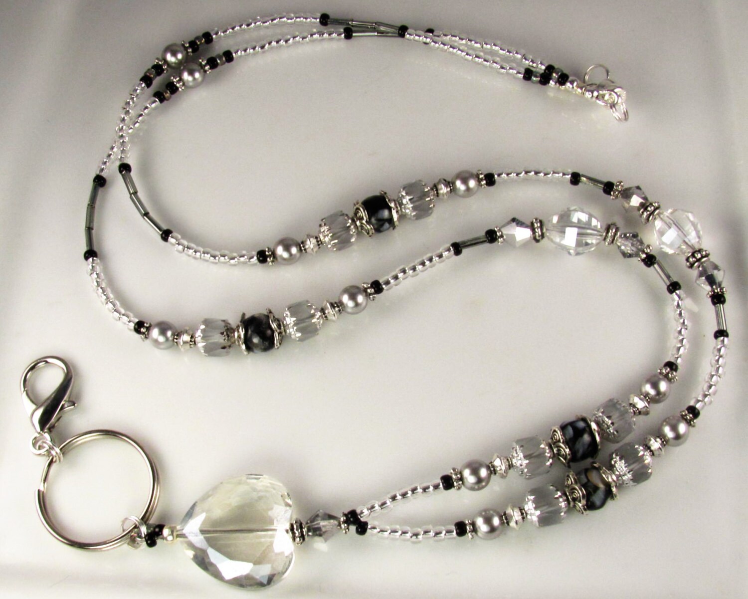 Heart Lanyard Beaded Lanyard Crystal ID Badge Holder