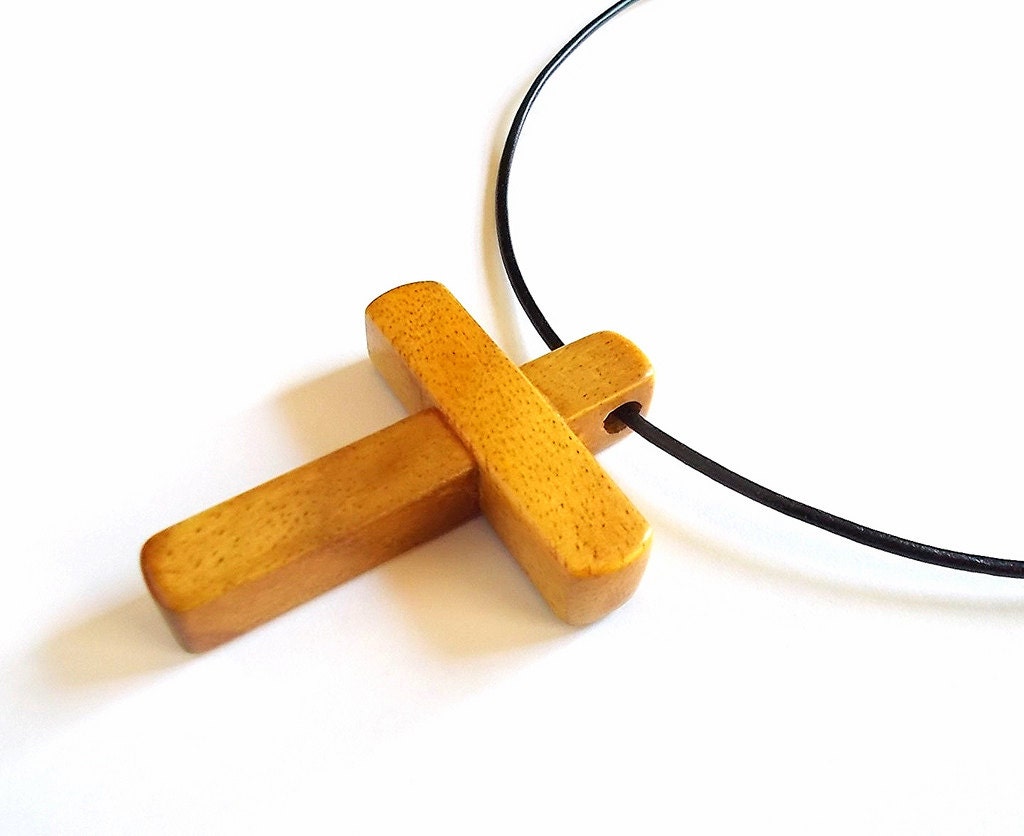 Cross Pendant in Hawaiian Koa Wood with Leather Cord