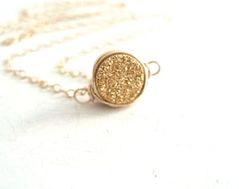 Mini Gold Druzy Necklace 24K gold Layering necklace gold Gift for her under 50 Vitrine