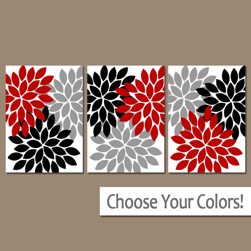 Red Black Gray Wall Art Red Black Bedroom Pictures CANVAS or