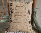 Decorative Spring Bee Hive Pillow, Hand Stitched Pillow, Buzzing Bee