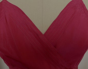 Vintage Fuchsia Pink Rayon Slip/Ruffled Hem