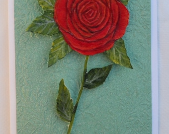 Red Rose Greeting Card Hand Painted Red Rose Card Valentine Card