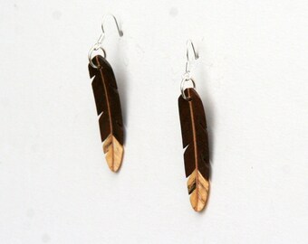 Handcarved Black Walnut, Maple and Spalted Hackberry Wood Leaf / feather Earrings J160306