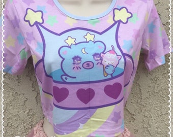 Trixie and Alpacone Crop Top, Alien Crop Top, Pastel Crop Top, Fairy Kei Crop Top, UFO crop top, Pastel Aliens, Kawaii Aliens