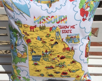 Missouri Pillow Cover, 18"!Retro Missouri Pillowslip, Show Me State Pillow, Missouri State Map Pillow, Retro Missouri, Missouri Home Decor,