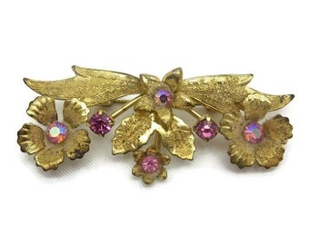Rhinestone Flower Brooch - AB Rhinestone Pink Costume Jewelry Austria