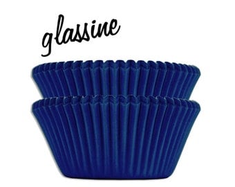 Blue Glassine Baking Cups - 50 solid dark blue paper cupcake liners