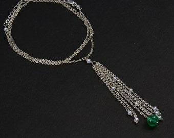 18K Solid White Gold 1.15CT Diamond 1.5CT Emerald 16"-18" Adjustable Necklace