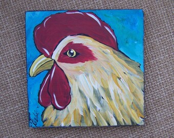 Rooster Chicken Painting One of a Kind original folk Art Painting rustic Farmhouse Decor Free Shipping