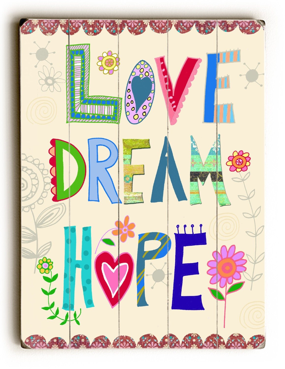 Love Dream Hope Printed Wood Wall Art