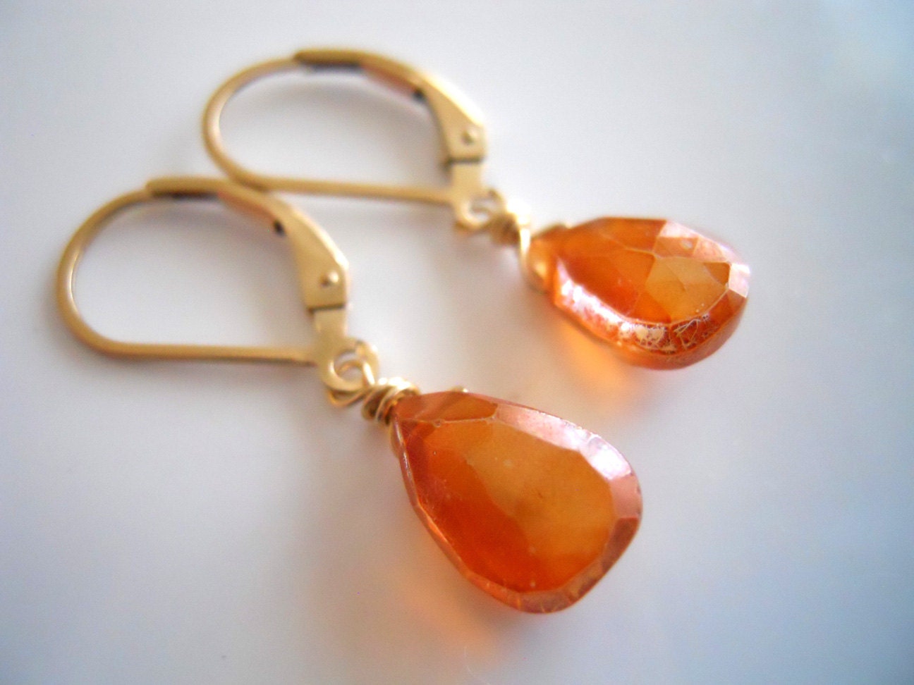 Orange Topaz dangle Earrings Gold Filled Orange Topaz