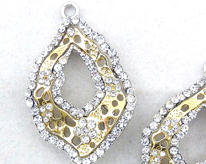 Pair of Two Tone Abstract Charms Rhinestone Edge