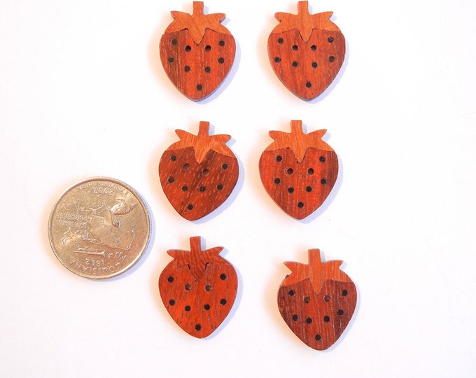 6 Natural Wood Strawberry Buttons