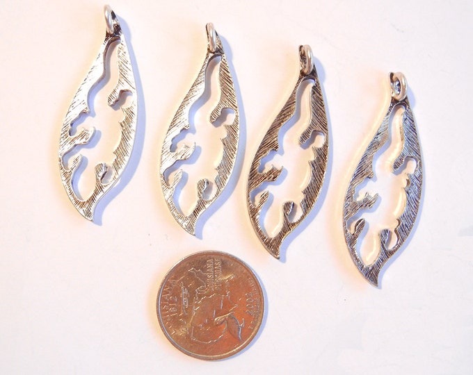 4 or 2 Pairs of Antique Silver-tone Lizard Cut Out Pendants