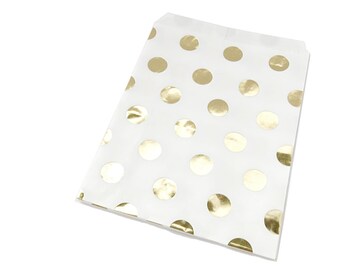 10 Flat Paper Bags - Gold Foil Paper Bags - Polka Dot Paper Bags - Wedding Favor Bags - Party Bags - Party Favor Bags - Gift Bags