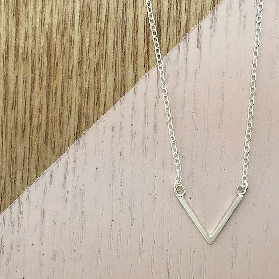 Mini Chevron Necklace - Sterling Silver Handmade Craft Jewellery - Perfect Womans Gift, Craft Jewelry, Simple Bolt, Pyramid, V Arrow Shaped