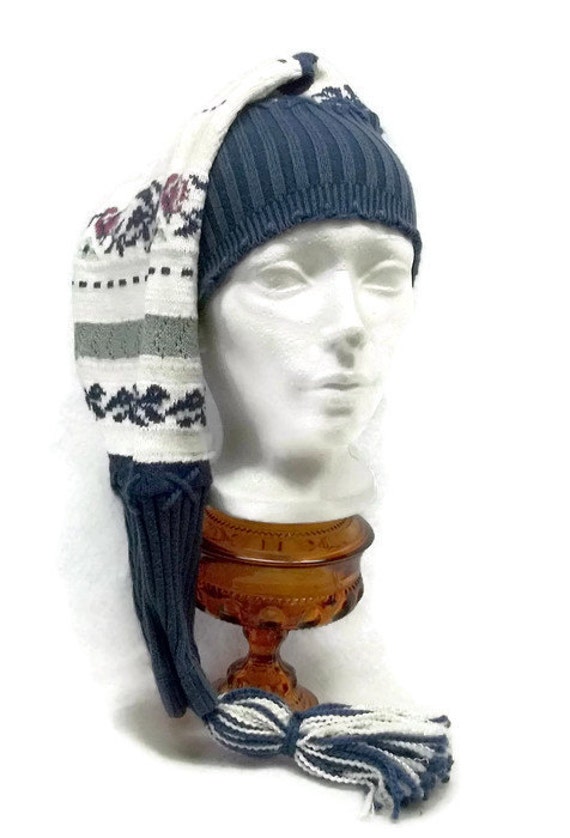 Long winter hat dark blue winter hat tassel by recupefashion