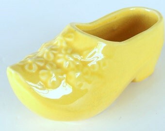 Vintage Yellow Dutch Shoe Ceramic Planter