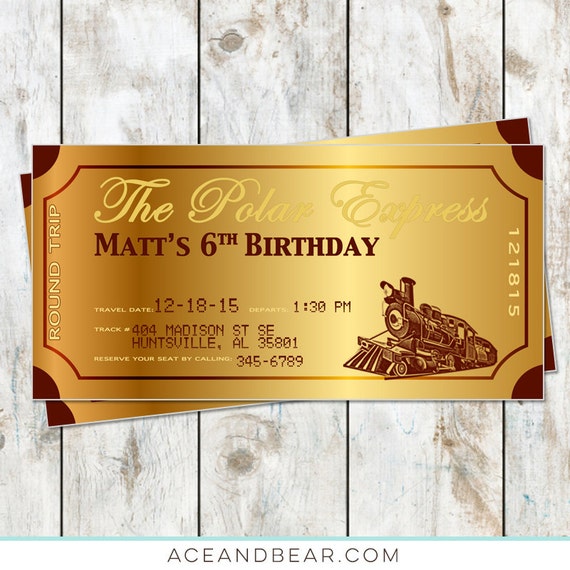 Items similar to Metallic Polar Express Train Ticket Invitations ...