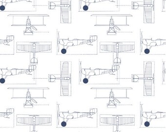 Airplane Blueprint Fabric - Delft Flight School Blueprint Fabric By Holli Zollinger - Airplane Fabric with Spoonflower - By the yard