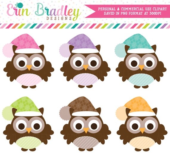 Holiday Owls Clipart, Winter Owls Clipart, Animal Clip Art, Commercial Use Clip Art Graphics Il_570xn