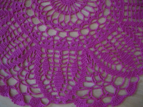 Hand Crochet lace doily, table center,  made by Demet, bright pink/magenta/fuschia very good looking, ships free in the U.S. table center